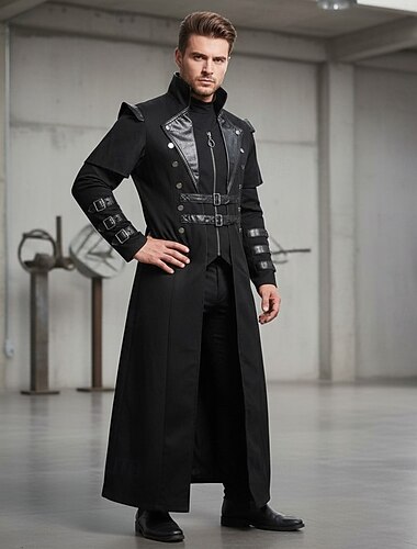  Retro Vintage Punk & Gothic Steampunk Mantel Trenchcoat Oberbekleidung Vampir Edelmann Kostüm Herren Halloween Karneval Leistung LARP Renaissance-Messe Erwachsene Mantel