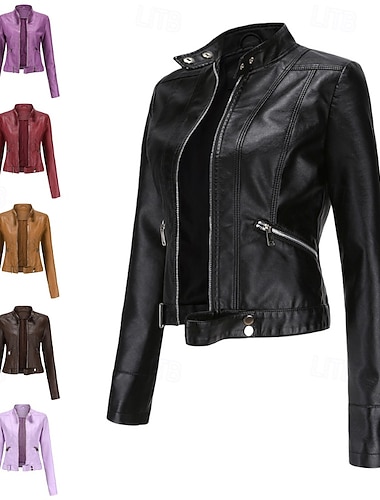 نسائي جواكيت جلد مريح سحاب جيب كاجوال سهل شارع مناسب للبس اليومي مناسب للخارج عطلة نهاية الاسبوع عادية مرتفعة عادي كم طويل ملابس خارجية أسود وردي بلاشيهغ نبيذ الربيع الخريف   نسائي جواكيت جلد مريح سحاب جيب كاجوال سهل شارع مناسب للبس اليومي مناسب للخارج عطلة نهاية الاسبوع عادية مرتفعة عادي كم طويل ملابس خارجية أسود وردي بلاشيهغ نبيذ الربيع الخريف