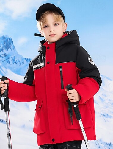  Infantil Para Meninos Jaqueta de penas Jaqueta para atividades ao ar livre Casaco puffer agasalhos Bloco de cor Manga Longa Mantenha Quente A prova de Vento Casaco Ao ar livre Diário Básico Preto