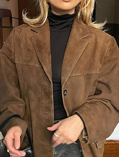  Γυναικεία Μπλέιζερ Σουέντ μπουφάν Διατηρείτε Ζεστό Άνετο Τσέπη Κουμπιά Βίντατζ Σκέτο Διακοπές Καθημερινά Ρούχα Εξόδου Σαββατοκύριακο Κανονικό Απορρίπτω Κανονικό Μακρυμάνικο Εξωτερικά ενδύματα Καφέ