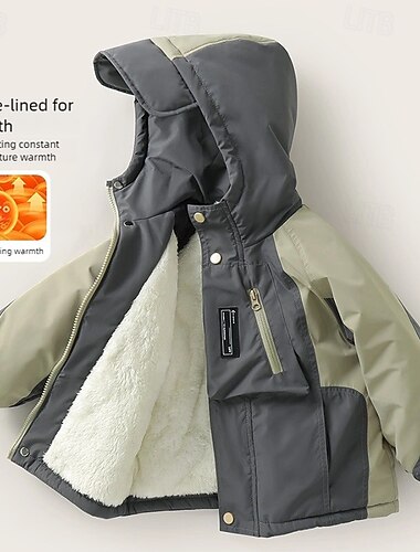  Barn Unisex Fleece-jakke Dunjakke Dun Yttertøy Fargeblokk Langermet Glidelås Frakk utendørs Daglig Grunnleggende Militærgrønn Høst Vinter 4 år +