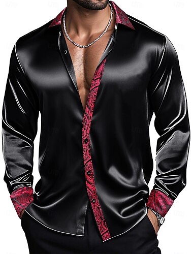  Voor heren Overhemd Satijnen overhemd Normaal shirt Overhemd met knopen Galashirt Effen Feest Bruiloft Zilver Lange mouw Revers Lente Alle seizoenen Kleding