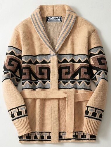  Per uomo Felpa Cardigan Maglione Fair Isle A Coste Maglia Corto Con Cintura Lavorato a maglia Semplice Collo a scialle Vacanza Moda Casuale Abbigliamento quotidiano Abbigliamento Autunno Primavera
