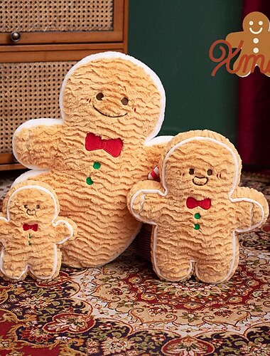  nový vánoční dárek - roztomilá plyšová panenka perníčkového mužíčka &koblihový polštář, plněná ozdoba na vánoční dekoraci domu