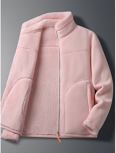  Damen Sherpa-Jacke Bequem Atmungsaktiv Reißverschluss Tasche Lässig Einfach Urlaub Straße Lässig Alltagskleidung Reisverschluss Regulär Stehkragen Normale Passform Langarm Oberbekleidung Weiß Rosa