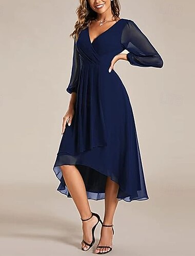  Damen Langes Kleid Maxikleid Partykleid Chiffon Chiffonkleid Elegant Mode Modern Outdoor Abendgesellschaft Party Normale Passform Einfach Kurzarm V Ausschnitt Blau Rote Grün Frühling Herbst