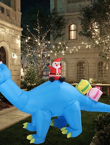  Boże Narodzenie Święty Mikołaj jadący na niebieskiej czapce świątecznej z dinozaurem LED i światłem, wodoodporny, nadmuchiwany, model powietrzny, do wewnątrz i na zewnątrz, na dziedziniec, trawnik,