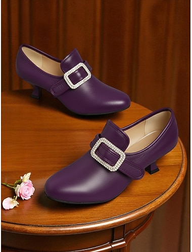  Groene vintage pumps met lage hak uit de jaren 20 met strass-gesp voor dames – retro Edwardiaanse stijl nette schoenen voor Gatsby-feesten, cosplay en formele gelegenheden