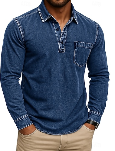  Men's Polo Shirts Golf Polos Shirts Street Business Classic Long Sleeve Vintage Basic Solid Color Pocket Vintage Fall Winter Cross-Seasons Regular Fit Black Dark Blue Gray Green Light Blue Purple