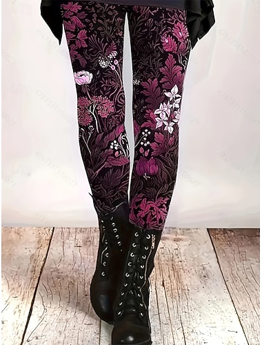  Dame Bukser Leggings Koselige leggings Ferie Årgang Gatemote Full lengde Naturlig Blomstret Grafisk Elastisk midje Trykt mønster comfy Utendørs Bekvem Elastisk utendørs Feriereise Gateklær Lilla Rosa