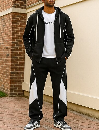  בגדי ריקוד גברים קפוצ'ון עם רוכסן חליפת טרנינג 2 חלקים סטים של טרנינג בג'י עם כיס קולור בלוק חליפות בגדים סתיו שחור כחול כהה צעידה מקצוע חוץ קל משקל שרוול ארוך ספורט לבוש אקטיבי מיקרו-אלסטי רגיל