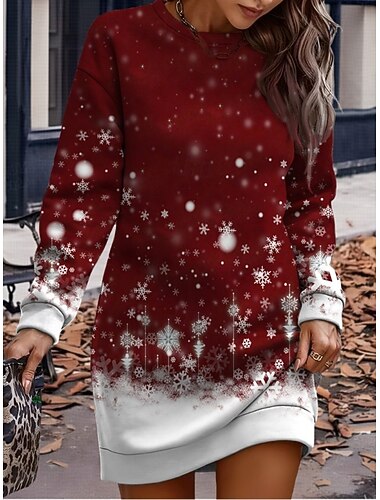  Natale Per donna Abito al ginocchio Abito in maglia Abito a Tubino Vacanza Casual Compleanno Data Vestibilità regolare Grafico Brutto Natale Manica Lunga Girocollo Vino Blu Viola Fucsia Primavera