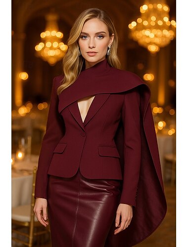  Blazer feminino bordô, casaco esportivo formal para convidados de casamento, corte sob medida, elegante, manga comprida, capa com lapelas, abotoamento simples