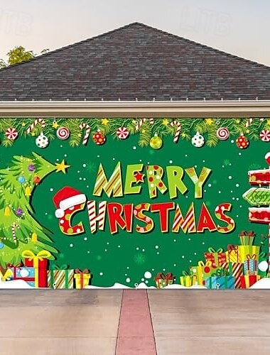  Jul utomhus garageportsskydd god jul krans polkagris tomtehatt stor gobeläng bakgrund semester fest väggdekoration för utomhus garageport hem festival fest dekor