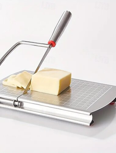  Κόφτης τυριού από ανοξείδωτο ατσάλι με ενδείξεις μέτρησης - κόφτης βουτύρου και τυριού, εργαλείο ψησίματος κουζίνας για οικιακή χρήση, εύκολο κόψιμο σε φέτες και μερίδες