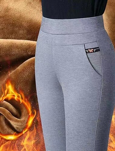  Dame Lounge Fleece Bukser Rette benbukser Med lommer Vindtett Varm Høy Midje Treningsstudio Utendørs Løp Bunner Helfarge Grå sport Sportsklær Tett passform