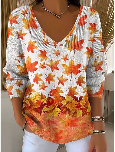  Per donna Felpa Elegante Moda Streetwear Floreale Grafico Scollo a V Lavorato a maglia Manica Lunga Top Regolari Maglia Weekend Viola Arancione Autunno Inverno