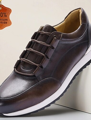  メンズブラウンドレススニーカー - 本革ハイブリッドレースアップシューズ、スポーツソール、ビジネスや普段履きに最適な快適なフォーマルカジュアルシューズ
