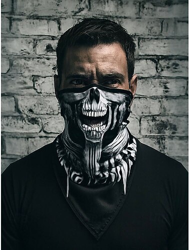  Herre Halloween-kraniemaske - bandana med gysertryk og halsmanchet, let og åndbart stof, velegnet til cosplay, maskerade og udendørs cykling