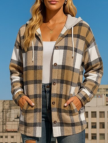  Γυναικεία hoodie σακάκι Μακρύ παλτό Κορδόνι Με τσέπες Μακρυμάνικο Μπολύζες Ένδυση γυμναστικής και άθλησης Φθινόπωρο Καρό Βαμβάκι Πεζοπορία Για Υπαίθρια Χρήση Ταξίδια ΑΘΛΗΤΙΚΑ ΡΟΥΧΑ Ρούχα Γυμναστικής