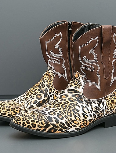  Per uomo Stivali Stivali da Cowboy Ricamo Stampa Animale Camminata Casual All'aperto Quotidiano Pelle PU Confortevole Antiscivolo Traspirante Stivaletti Cerniera Nero Marrone Estate Primavera Autunno