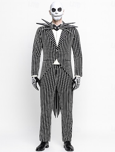 Jack Skellington Halloween Cosplay Costume Outfits Suits & Blazers The Nightmare Before Christmas Cosplay Adults' Men's Halloween Carnival Masquerade Performance Easy Halloween Costumes Dress Up