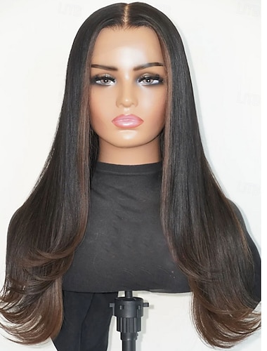  Remy Echthaar 5x5 Verschluss 13x4 Spitzenfront Perücke Mittelscheitel Brasilianisches Haar Glatt Gewellt Mehrfarbig Perücke 150% 180% Haardichte mit Babyhaaren Hervorgehobenes / Balayage-Haar 100