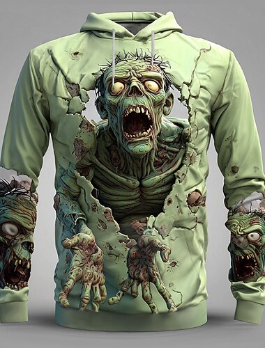  Herren Zombies 3D Kapuzensweatshirt Pullover Punk Übertrieben Gotisch Lässig Langarm Rundhalsausschnitt Mit Kapuze Club Streetwear Grau lila Blau Grün Khaki Kordelzug Herbst Winter Designer S M L XL