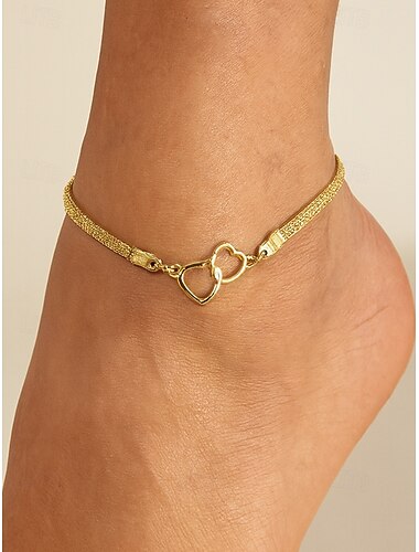  Tobillera de aleación con forma de corazón para mujer, tobillera con cadena de plata dorada, adecuada para playa, fiestas, vacaciones y uso diario.