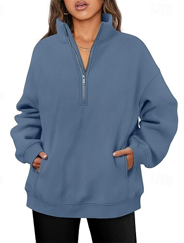  Damen Pullover Sweatshirts Sweatshirts mit Reißverschluss Einfach Sport Mode Lässig Langarm Hoher Ausschnitt Normale Oberteile Straße Alltagskleidung Ausgehen Reißverschluss Blau Herbst Winter