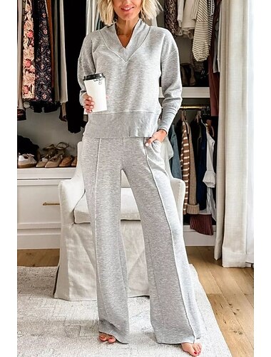  Per donna Moda Streetwear Set di Pantaloni Bolero Top Manica Lunga Scollo a V Tinta unica All'aperto Lavoro Casuale Nero Bianco Rosa Autunno Vestibilità regolare