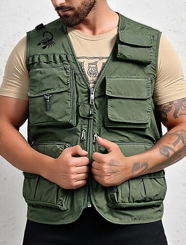  Bărbați Scorpion Γιλέκο Gilet Vesta de pescuit Tactic Practic Casual Fotografie Camping și drumeții Vânătoare Uscare rapidă Buzunare multiple Vestă de pescuit cu plasă detașabilă la spate Toamnă Iarnă