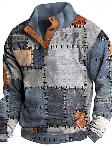  Herren Kariert / Gestreift / Zickzack / Rund Pullover Sweatshirts Langarm Sweatshirt Henley Grafikdruck Ferien Ausgehen Festival Schnalle Druck Herbst Winter