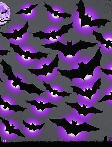  Chauves-souris lumineuses à LED pour Halloween, décoration d'Halloween, autocollants de chauve-souris lumineuses à LED, décoration murale, imperméable pour l'extérieur, décorations effrayantes