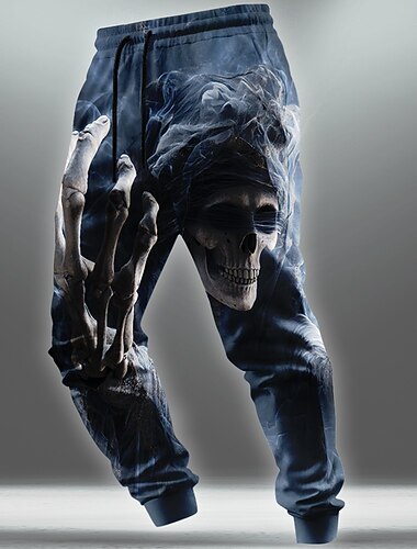 Halloween Hombre Cráneos La muerte Calavera Pantalones de Deporte Persona que practica jogging Pantalones Media cintura Cintura elástica con cordón. Estilo gótico oscuro Exterior Festivos Pantalones