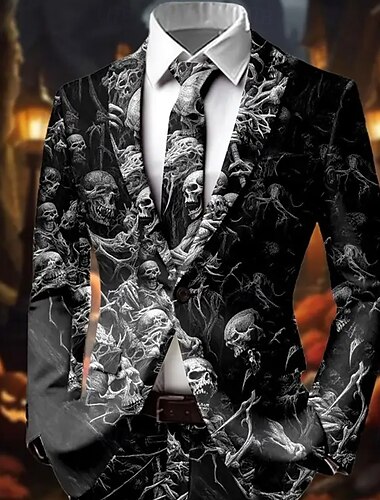  Herre Hodeskaller Rose Blazer jakke Frakk Bekvem Pustende Kunstnerisk Gotisk Fritid Fest Daglig Festival 3D-utskrift Knapper Multi lomme Høst Vinter Høst vinter Aftæpning Langermet Svart 1 Svart Rød