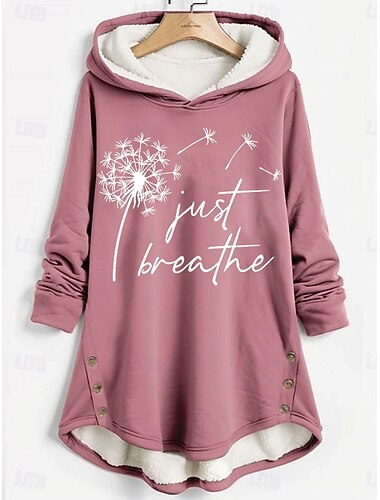  Női Pulóver Hoodie pulóver Grafika Szöveg Pitypang Alkalmi Comfrt Hosszú ujj Kapucni Hosszú felsők Utca Hétköznapi Nyomtatott Sötétrózsaszín Medence Szürke Ősz Tél