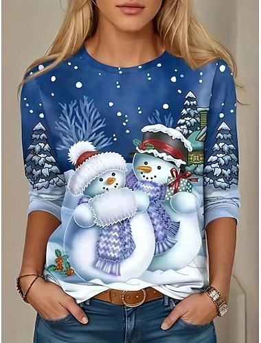 Weihnachten Damen T Shirt Grafik Weihnachtsbaum Schneeflocke Vintage Mode Stilvoll Langarm Rundhalsausschnitt Normale Oberteile Täglich Wochenende Druck Weiß Rote Blau Frühling Herbst Winter   Weihnachten Damen T Shirt Grafik Weihnachtsbaum Schneeflocke Vintage Mode Stilvoll Langarm Rundhalsausschnitt Normale Oberteile Täglich Wochenende Druck Weiß Rote Blau Frühling Herbst Winter