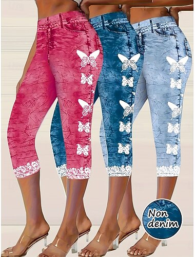  Per donna Pantaloni capri Leggings Vacanza Vintage Moda Lunghezza al polpaccio Misura del girovita medio Floreale Grafico Stampa 3D Stampa Morbido Traspirante Micro-elastico Vacanza Streetwear Casual