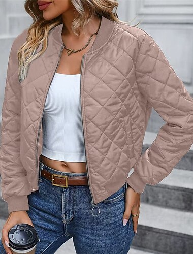  Mujer Chaqueta acolchada Chaqueta casual Cómodo Transpirable Cremallera Bolsillo Casual Plano Vacaciones Calle Casual Ropa Cotidiana Cremallera Corto Escote Chino Ajuste regular Manga Larga Ropa de