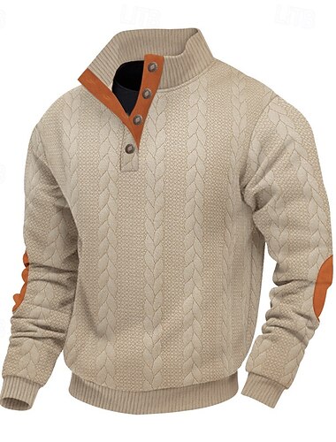  Herren Sweatshirt Schwarz Gelb Marineblau Khaki Hellgrau Henley Farbblock Jacquard Patchwork Sport & Outdoor Täglich Ferien Polyester Streetwear Basic Lässig Frühling Herbst Bekleidung Kapuzenpullover