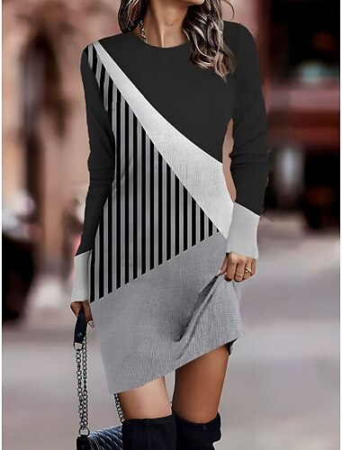  Γυναικεία Μίνι φόρεμα Κοντομάνικο φόρεμα Φόρεμα ριχτό Καλοκαιρινό φόρεμα Διακοπές Καθημερινό Πάρτι Καθημερινά Κανονικό Γραφική Γεωμετρικό Μακρυμάνικο Στρογγυλή Ψηλή Λαιμόκοψη Μαύρο Θαλασσί Καμηλό