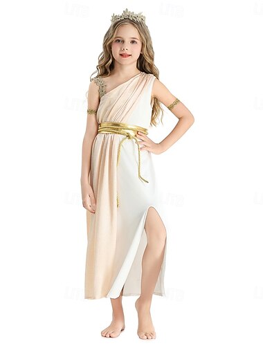  Ancient Greek Roman Fancy Costume Toga Dress Goddess Fancy Dress Girls' Fantasy Halloween Carnival Performance Party Kid's Dress More Accessories Headband