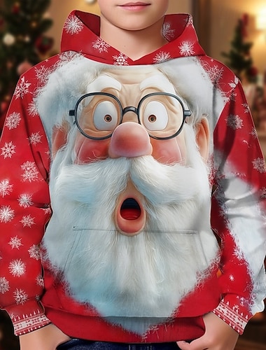 fiúk karácsonyi 3D-s grafikás mikulás mintás kapucnis pulóver hosszú ujjú tavaszi ősz divat utcai viselet gyerek 4-12 éves kapucnis kültéri hétköznapi mindennapi normál szabású   fiúk karácsonyi 3D-s grafikás mikulás mintás kapucnis pulóver hosszú ujjú tavaszi ősz divat utcai viselet gyerek 4-12 éves kapucnis kültéri hétköznapi mindennapi normál szabású