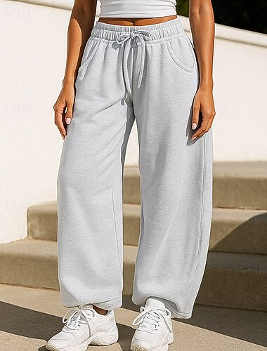  Damskie Spodnie z szerokimi nogawkami Spodnie dresowe sportowe Spodnie dresowe Ściągana na sznurek Wysoka talia Doły Siłownia Athleisure Ćwiczyć Jesień Bieganie Na zewnątrz Podróże Regularny Odzie