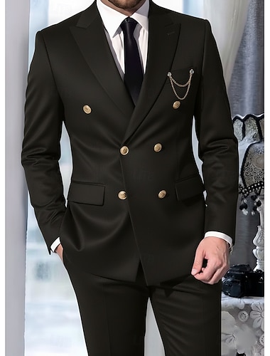  Menn Bryllup Fest Forretningsdrakter Spissjakkeslag Svart Brun Formelt Ensfarget Skreddersydd 2-delt sett Dobbeltkneppet med seks knapper
