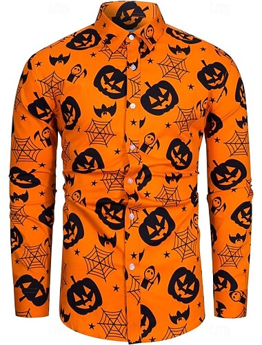  Halloween Skelett Dödskalle Pumpa Blus / Skjorta Skjorta med knappar Mönster Till Herr Vuxna Halloween Karnival Maskerad 3D-utskrift Fest Halloween