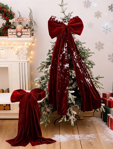  Extra stora sammetsrosetter julgranstoppare vinröd juldekoration hängande julgransprydnad, festlig rosett för hemfestdekor