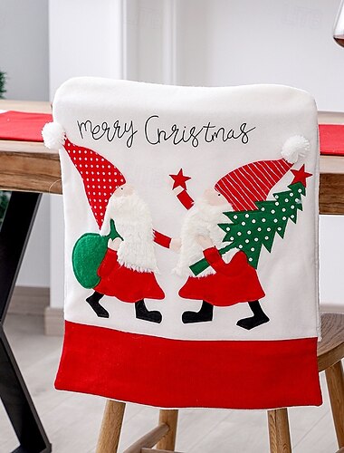  Fundas de silla navideñas fundas de respaldo de peluche rojas y blancas fundas ajustables acogedoras para sillas de comedor decoración de silla Santa sin cara decoración festiva del hogar