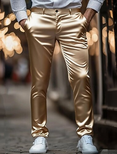  Herren Slim Fit Hose Anzughose Seidenartig Satinhosen Tasche Einfach Atmungsaktiv Volle Länge Formell Party Club Mode Streetwear Weiß Rote Unelastisch
